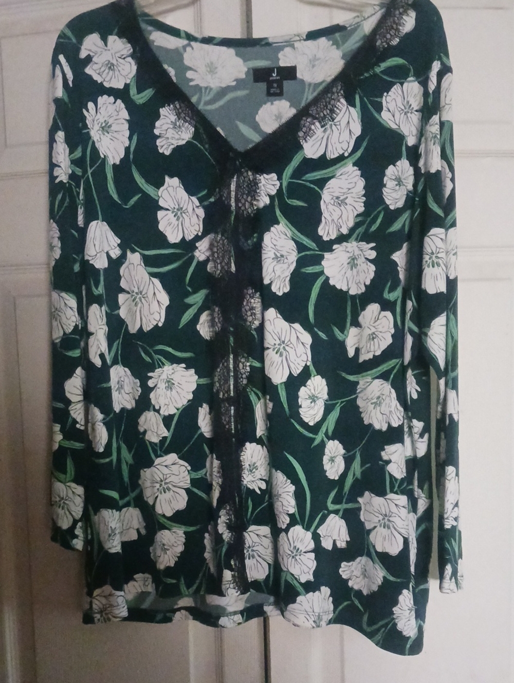 Jason Wu Forest Green Floral V-Neck Long Sleeve Top